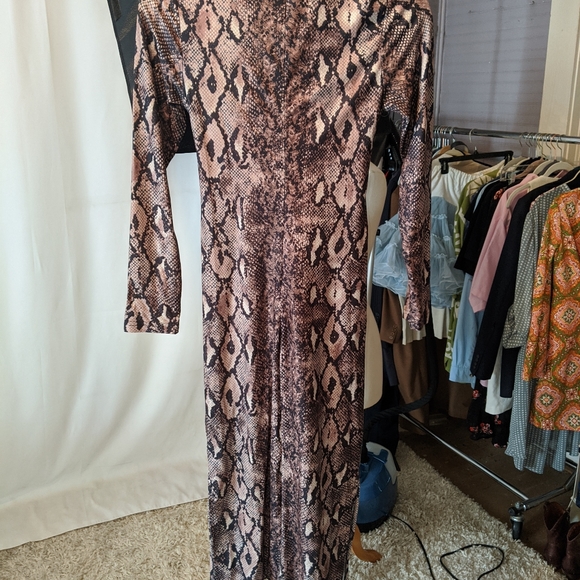 Snakeskin Bodycon Mock Neck Long Sleeved Dress - Picture 5 of 8